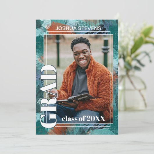 Faire-part Bleu turquoise Vert Abstrait Graduation (Debout devant)