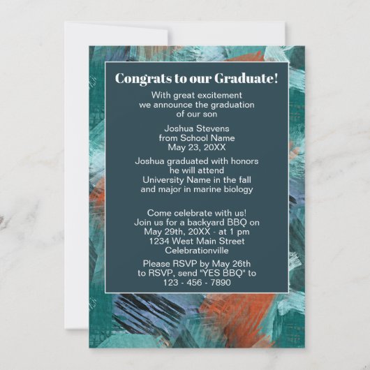 Faire-part Bleu turquoise Vert Abstrait Graduation (Dos)