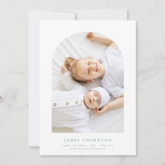 Faire-part bleu vert coutume deux photo bébé naissance (Devant)