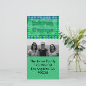 Faire-part bleu vert que nous avons déplacé (Debout devant)