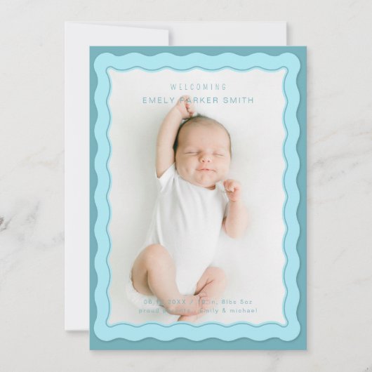 Faire-part Bleu Vide Double bordure Conception mignonne (Devant)