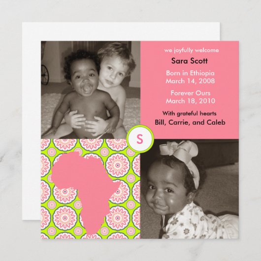 Faire-part Bloc Afrique : Flore rose (Devant / Derrière)