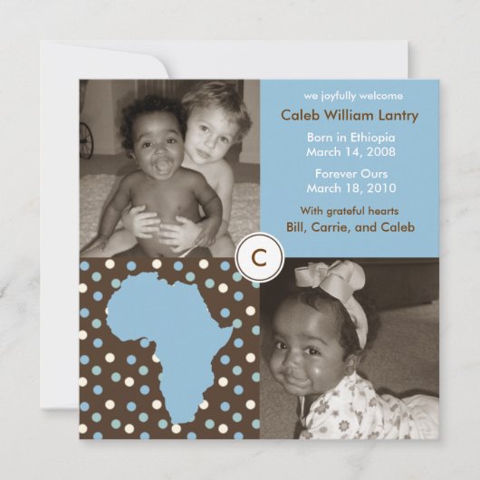 Faire-part Bloc Afrique : Polkas bleus (Devant)