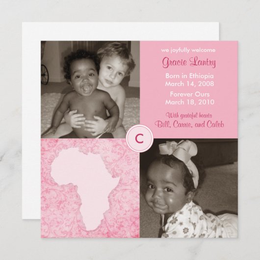 Faire-part Bloc Afrique : Rose doux (Devant / Derrière)