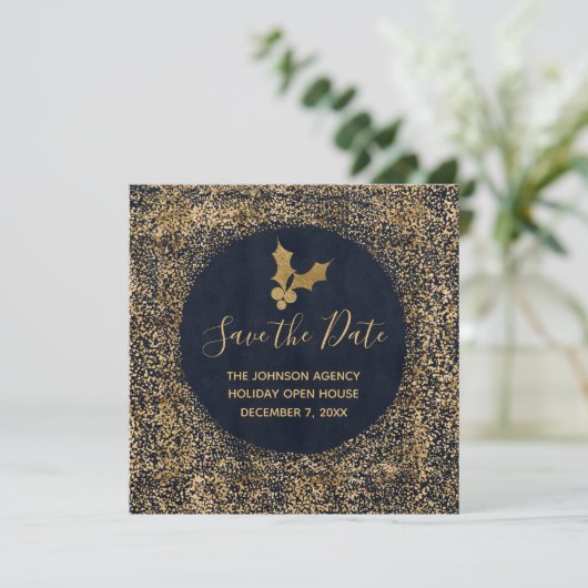 Faire-part Blue and Gold Enregistrer la date Business Holiday (Debout devant)