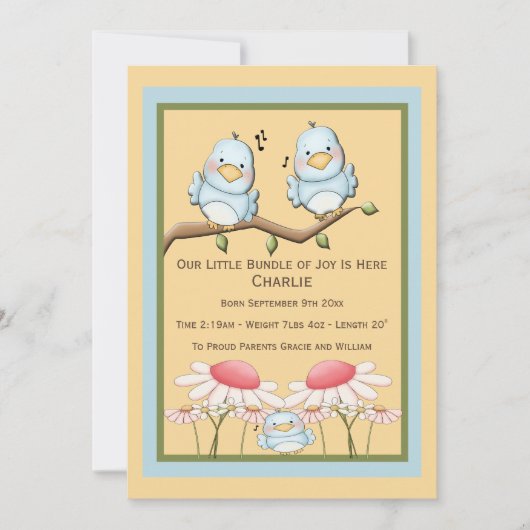 Faire-part Blue Bird Nouveau bébé (Devant)