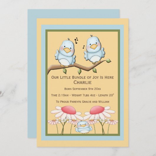 Faire-part Blue Bird Nouveau bébé (Devant / Derrière)