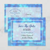 Faire-part Blue Bokeh Enregistrer la carte postale Date (Devant / Derrière)