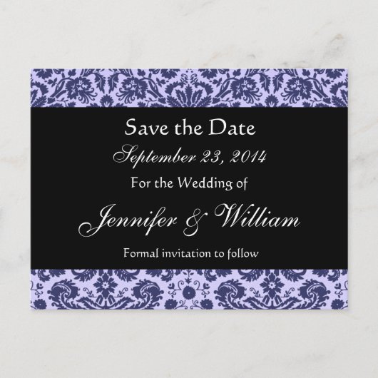 Faire-part Blue Damask Enregistrer la date Carte postale (Devant)