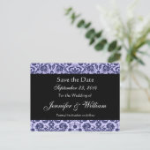 Faire-part Blue Damask Enregistrer la date Carte postale (Debout devant)