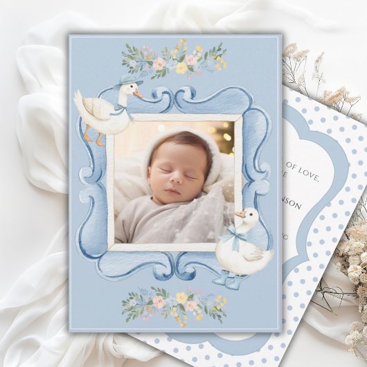 Faire-part Blue Ducks Floral Vintage Baby