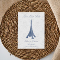 Blue Eiffel Tower Damask Enregistrer La Date