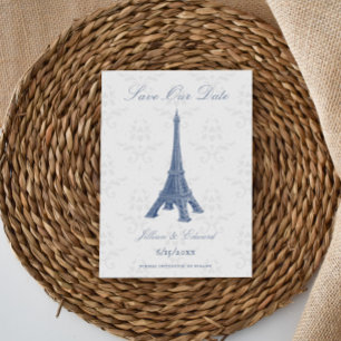 Faire-part Blue Eiffel Tower Damask Enregistrer La Date