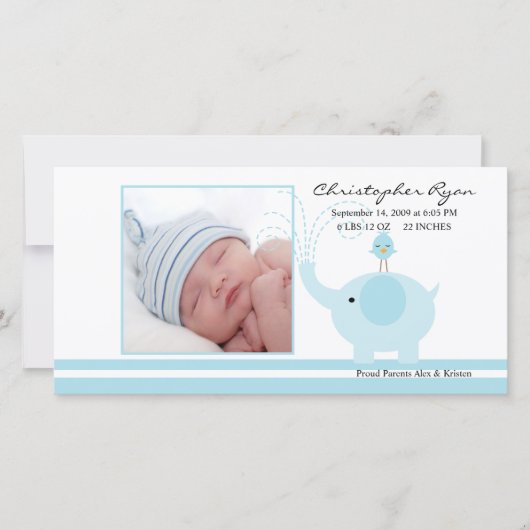 Faire-part Blue Elephant Baby Boy Annouement de naissance (Devant)