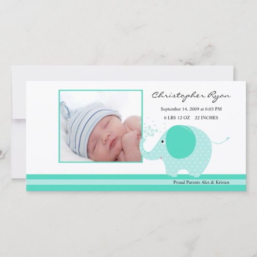 Faire-part Blue Elephant Baby Boy Annouement de naissance (Devant)