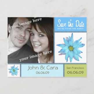 Faire-part Blue Floral Enregistrer la date Carte postale