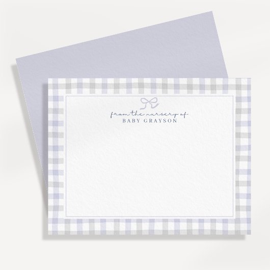Faire-part Blue Gingham Baby Boy Nursery Note Card