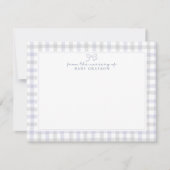 Faire-part Blue Gingham Baby Boy Nursery Note Card (Devant)