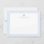 Faire-part Blue Gingham Sailboat Nursery Note Card (Devant)