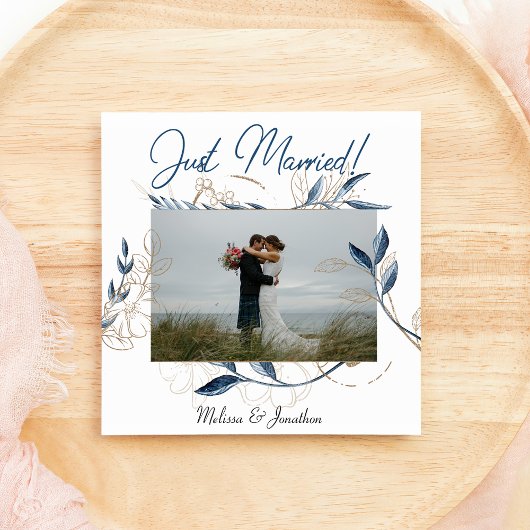 Faire-part Blue Gold Moderne Floral Mariage élégant