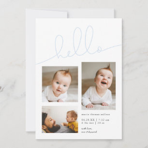 Faire-part Blue Hello Script Multi Photo Boy Birth
