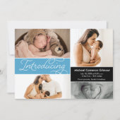 Faire-part Blue Modern Photo Collage Présentation Baby Boy (Devant)