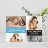 Faire-part Blue Modern Photo Collage Présentation Baby Boy (Debout devant)