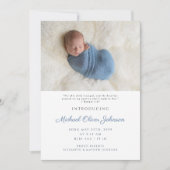Faire-part Blue Modern Script Baby Boy Birth Photo (Devant)