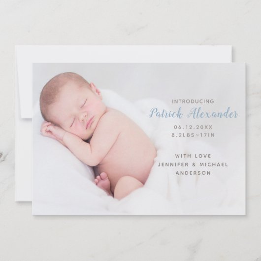 Faire-part Blue moderne Introduire Baby Boy Photo (Devant)
