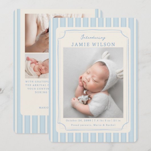Faire-part Blue Newborn Birth Photo Collage Baby Boy  (Devant / Derrière)