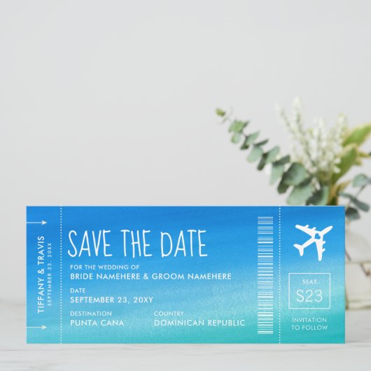 Faire-part Blue Ombre Mariage Boarding Pass Enregistrer la da (Debout devant)
