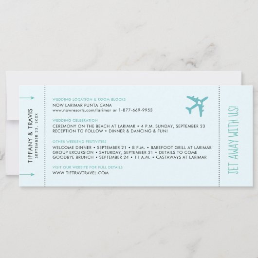 Faire-part Blue Ombre Mariage Boarding Pass Enregistrer la da (Dos)