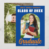 Faire-part Blue Orange Graduate Photo Moderne Gras Graduation (Devant / Derrière)