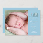 Faire-part Blue Polka Dot Elephants Baby Boy Photo Naissance (Devant / Derrière)
