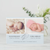 Faire-part Blue Simple Twin Boys Photo Naissance (Debout devant)