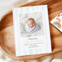 Blue Stripes Photo Birth Announcement