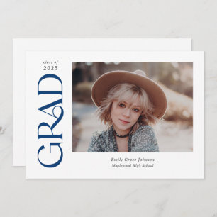 Faire-part Blue Trendy Serif Deux Photos Graduation