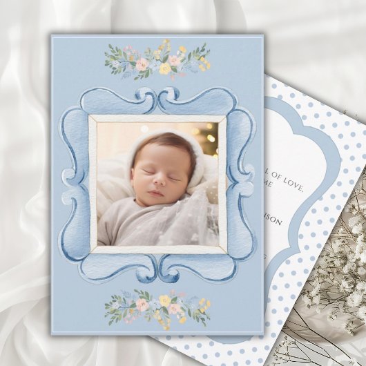 Faire-part Blue Vintage Frame Whimsical Baby
