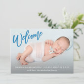 Faire-part Blue Welcome Faux Gold Confetti Baby Boy Birth (Debout devant)