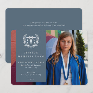 Faire-part Blue + White Laurel Wreath Registered Nurse Photo