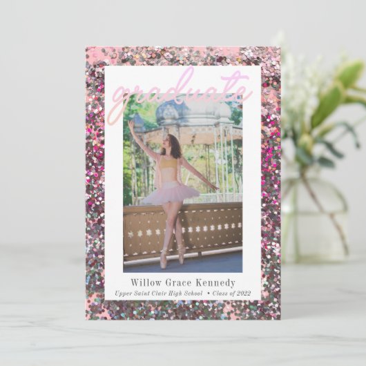 Faire-part Blush Pink et Silver 2 photo Glam Graduation Anno (Debout devant)