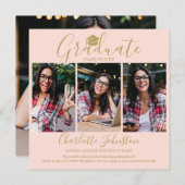 Faire-part Blush Pink Gold Script Graduate 4 Diplôme de photo (Devant / Derrière)