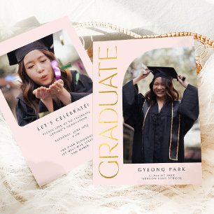 Faire-part Blush Rose Élégant avec Typographie Dorée en Arc p