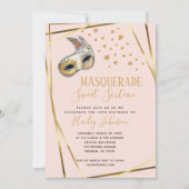 Faire-part Blush Rose & or Masquerade Anniversaire (Devant)