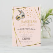 Faire-part Blush Rose & or Masquerade Anniversaire (Debout devant)