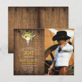 Faire-part Boho Barnwood Tournesols Crâne Photo Graduation (Devant / Derrière)