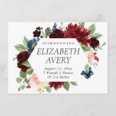 Faire-part Boho Bloom | Bugundy Red et Navy Blue Photo Birth (Devant)