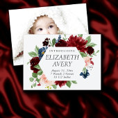 Faire-part Boho Bloom | Bugundy Red et Navy Blue Photo Birth