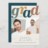 Faire-part Boho Blue & Beige Grad Typographie Photo Graduatio (Devant / Derrière)