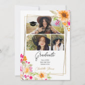 Faire-part Boho Chic 3 Photo Aquarelle Florale Graduation (Devant)